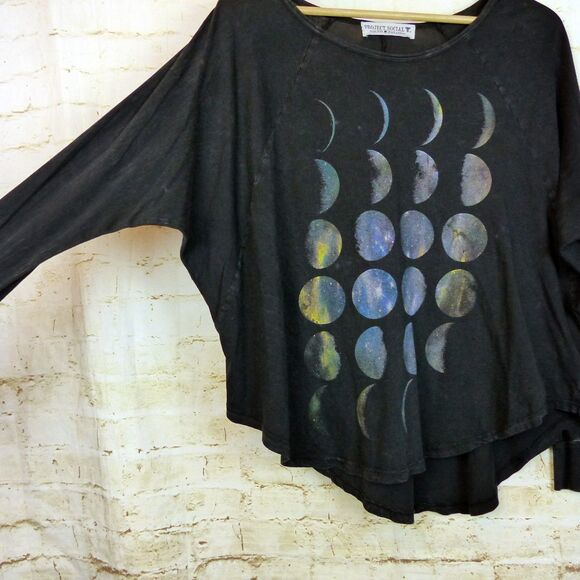 Project Social T Shirt Women S Relax Black Moon Phase Long Sleeve USA Boho Rock - Picture 6 of 11